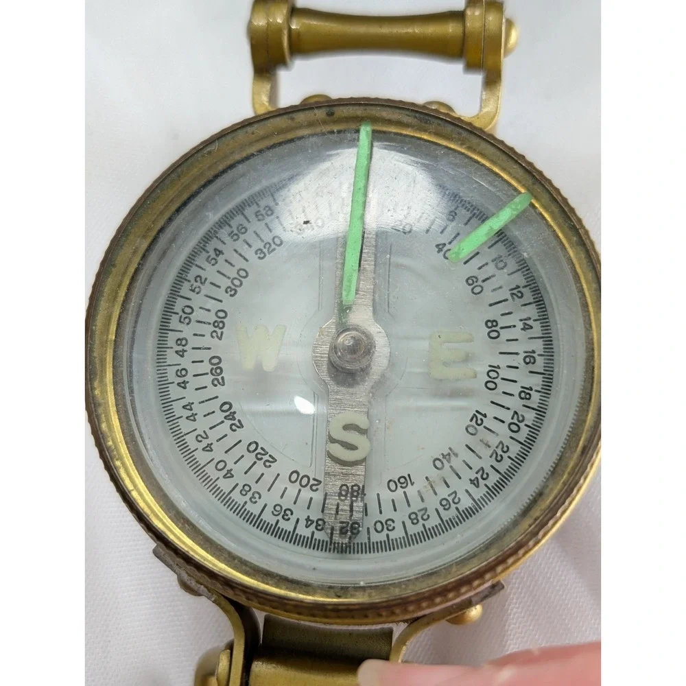 Gold Brass Style Lensatic Pocket Compass Japan Mid Century Hiking Gear Vintage